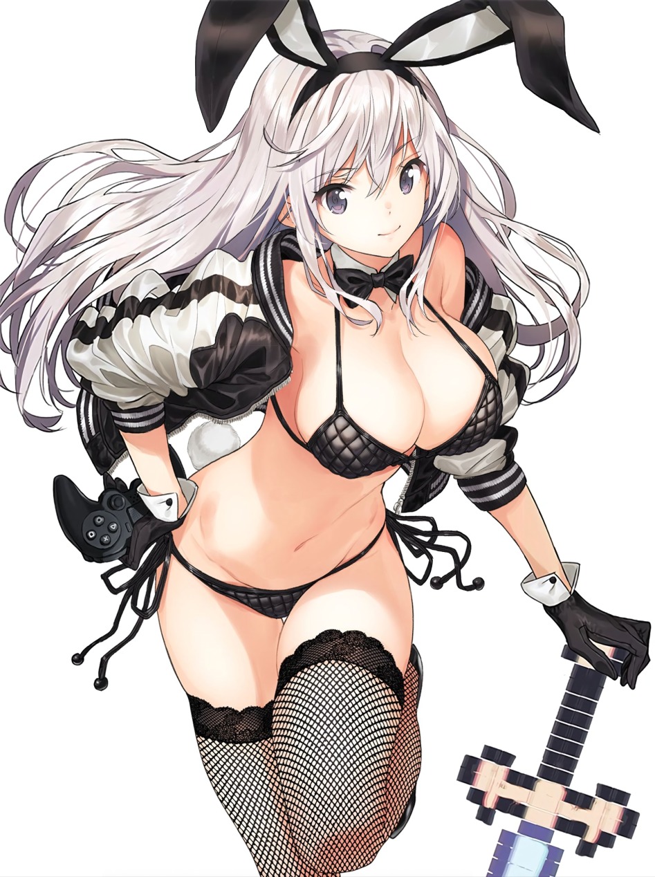 yande.re 423914 animal_ears bikini bunny_ears bunny_girl cleavage fishnets open_shirt possibly_upscaled- saitom swimsuits sword tail thighhighs.jpg