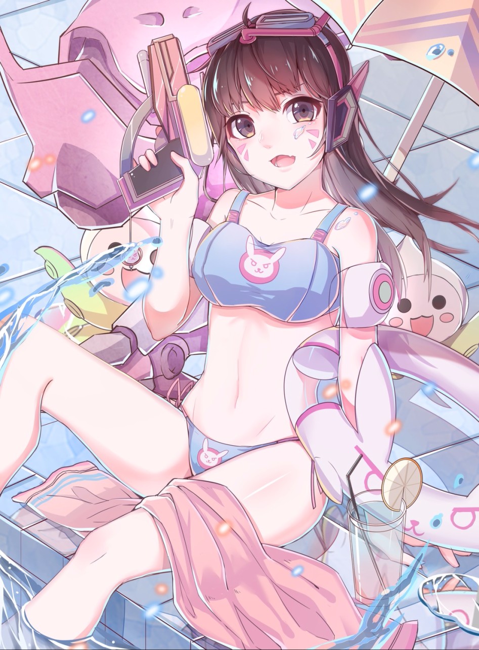 yande.re 394074 sample bikini d.va gun overwatch sora_(zwz030) swimsuits wet.jpg