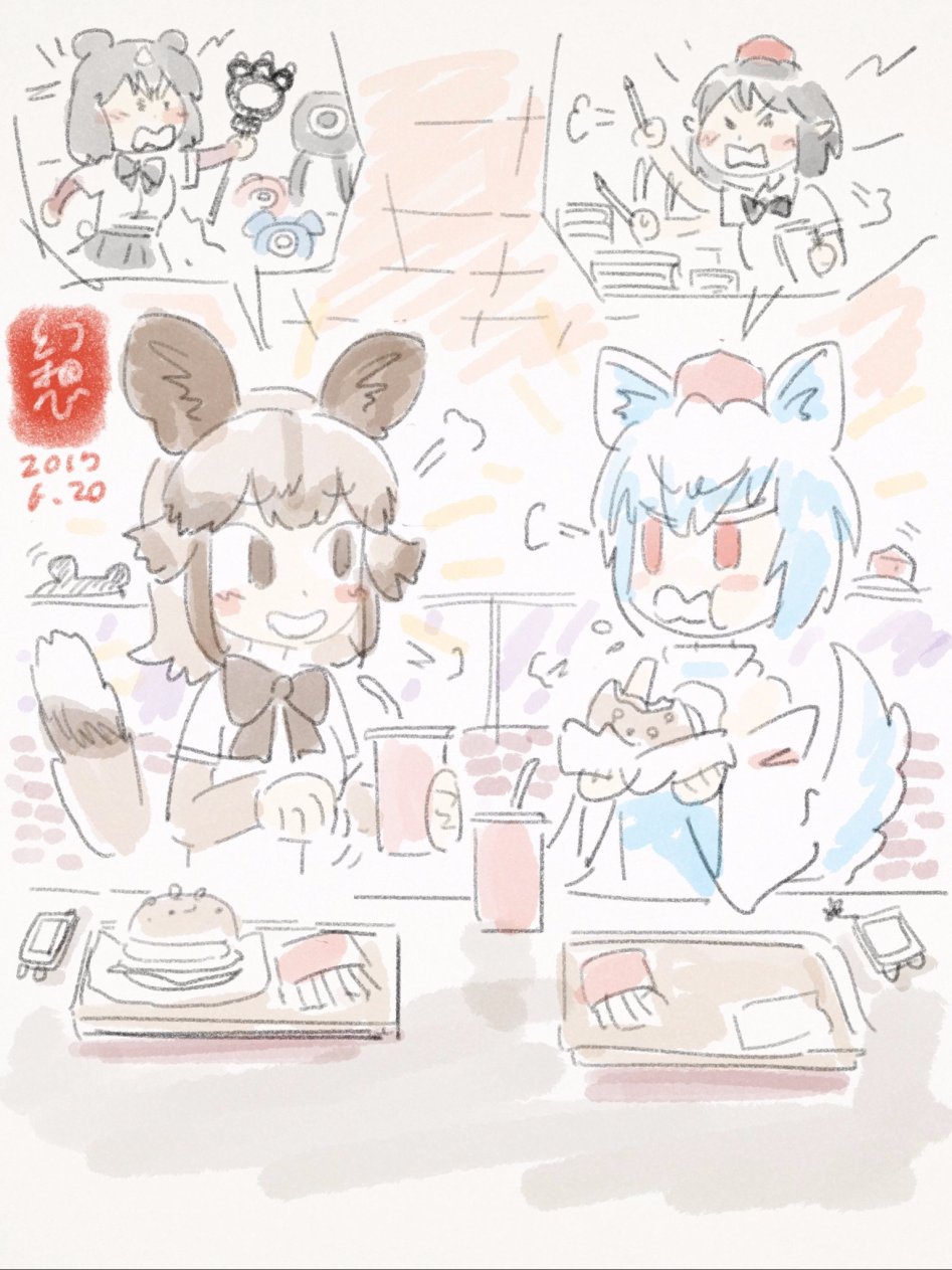 __african_wild_dog_brown_bear_cerulean_inubashiri_momiji_and_shameimaru_aya_kemono_friends_and_touhou_drawn_by_gensoukoumuten__7e1bfff11c40fc51f0892f8093282266.jpg