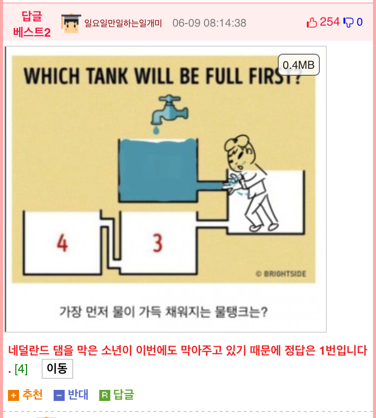 가장 면저 물이 차는 물탱크는