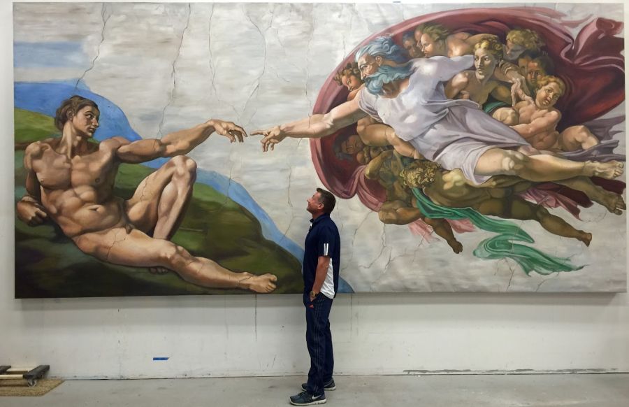 Michelangelo, Creation of Adam, Sistine Chapel fresco photo-reproduction..jpg