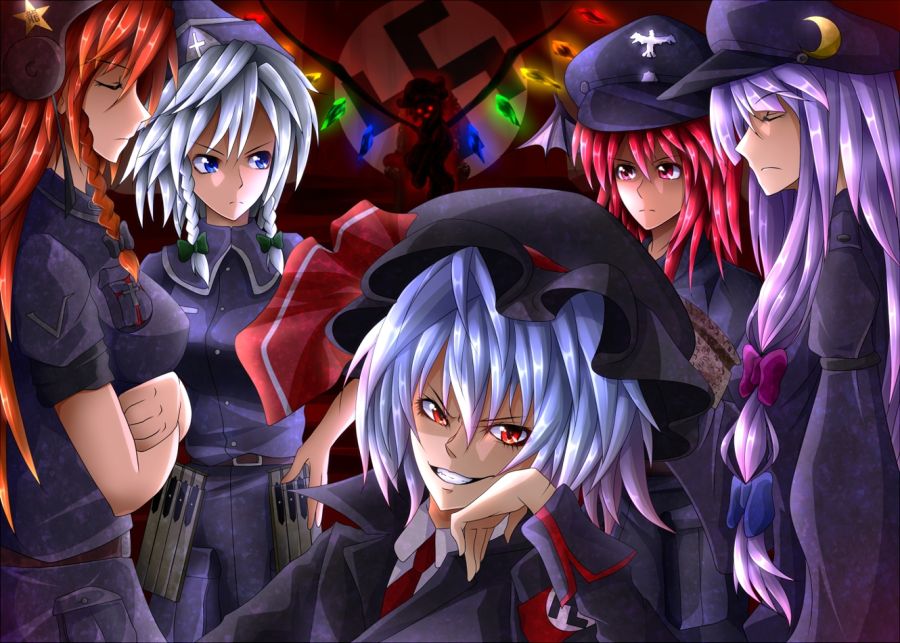 touhou wings uniforms lights military blue eyes redheads tie long hair izayoi sakuya blue hair nazi_www.animalhi.com_61.jpg