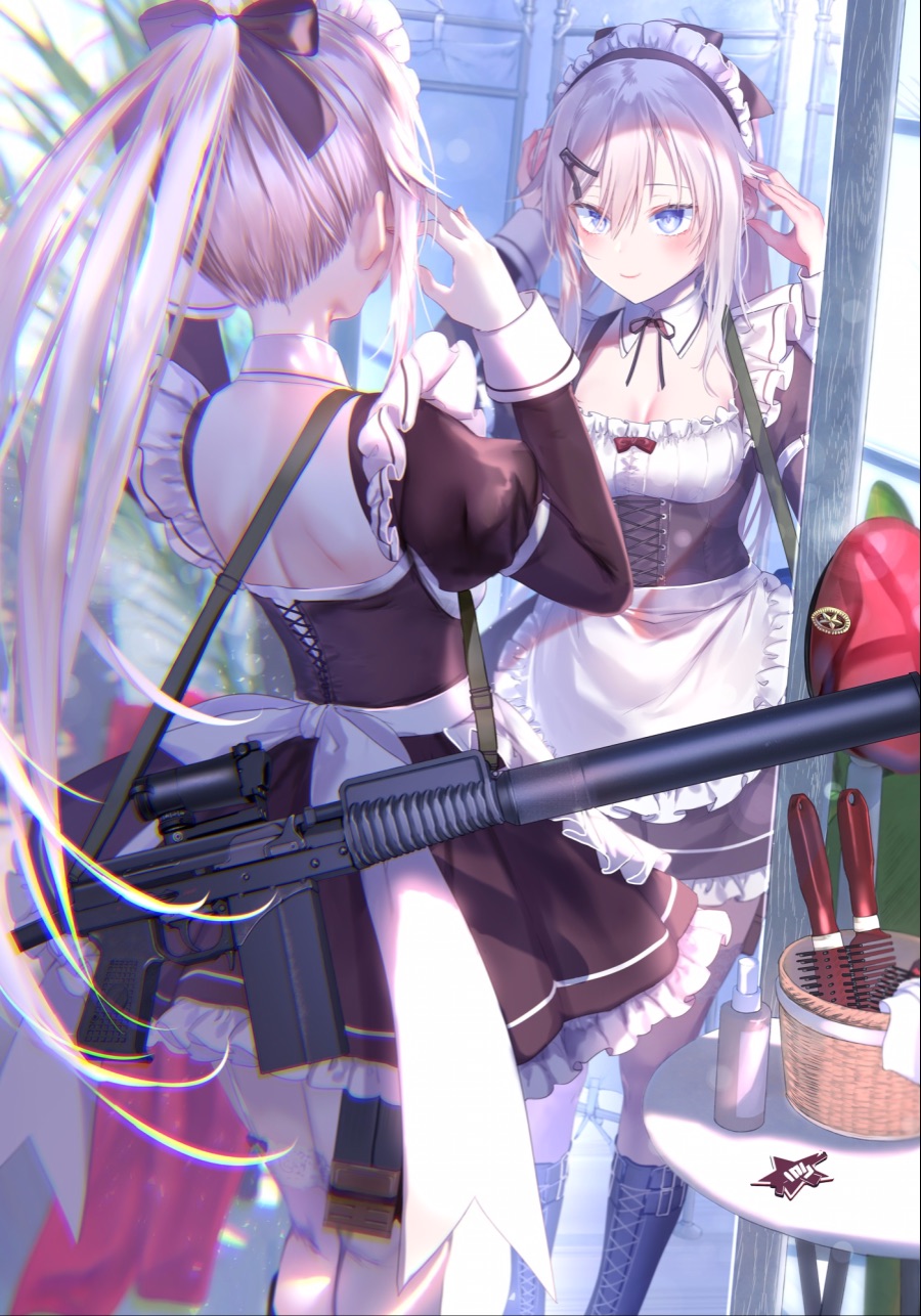 yande.re 687167 9a-91_(girls_frontline) cleavage girls_frontline gun maid pottsness stockings thighhighs.jpg