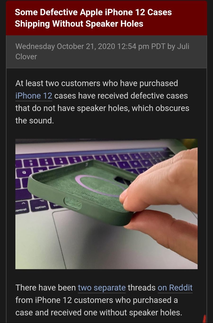 아이폰12 정품 케이스, 스피커 구멍 없는 불량품 배송_3.jpg