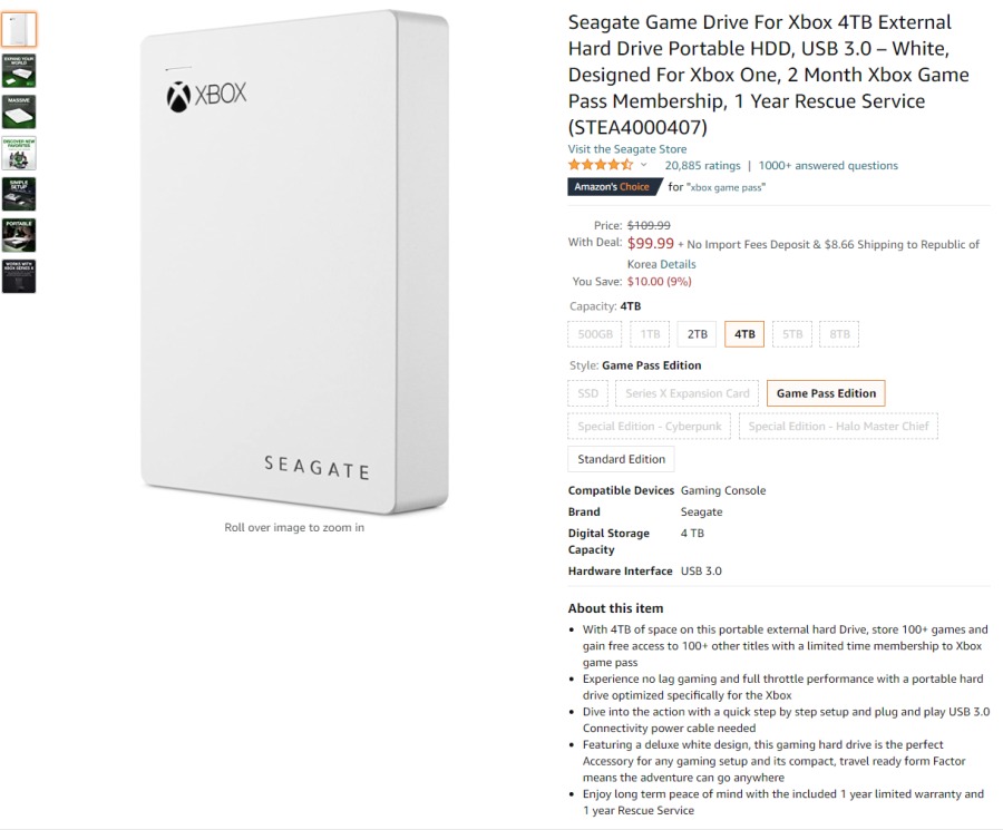 Seagate Game Drive For Xbox 4TB External Hard Drive Portable HDD, USB 3.0 – White, Designed For Xbox One, 2 Month Xbox Game Pass Membership, 1 Year Rescue Service (STEA4000407).PNG