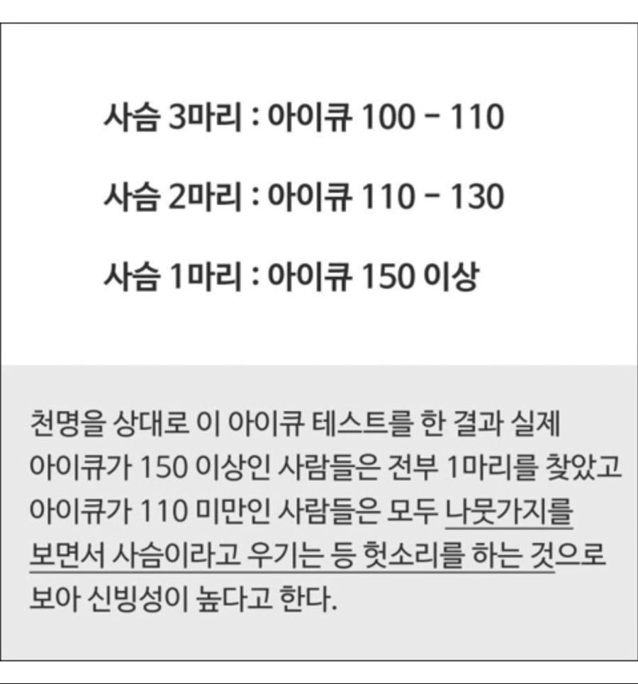사슴 사진으로 알아보는 IQ 테스트