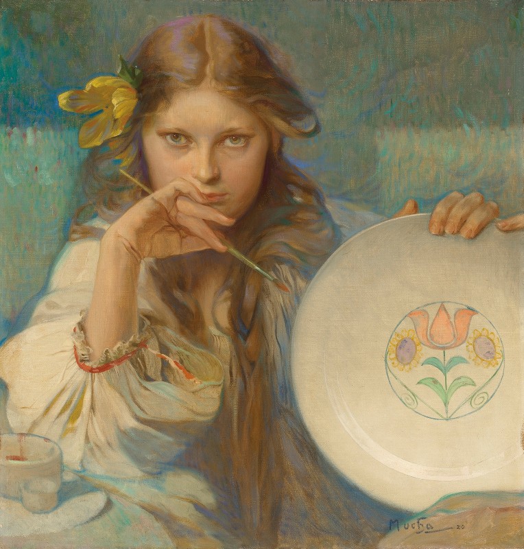 Girl with a Plate with a Folk Motif (1920).jpg