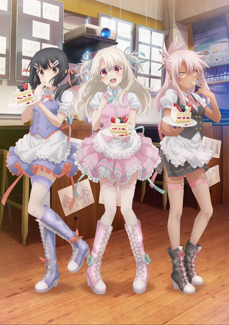 yande.re 744120 chloe_von_einzbern cream fate_stay_night fishnets heels illyasviel_von_einzbern miyu_edelfelt stockings tagme thighhighs waitress.jpg