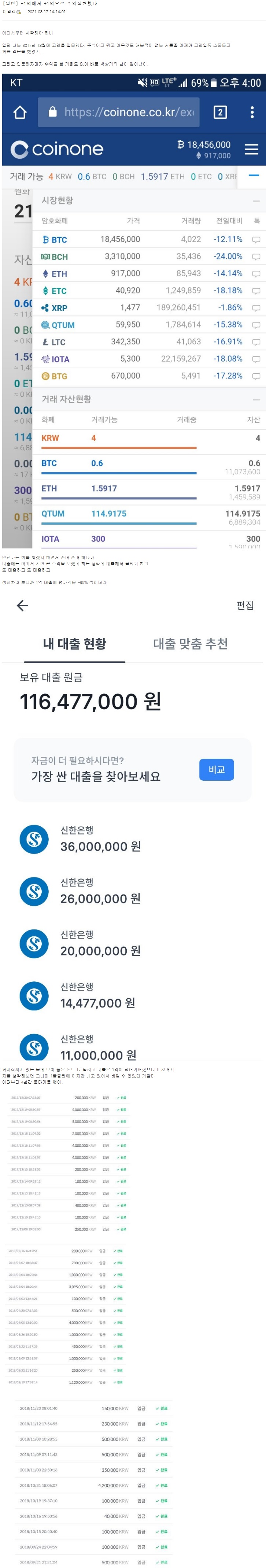 4년간 코인 1억원 대출 존버타면서 투자한 디시인