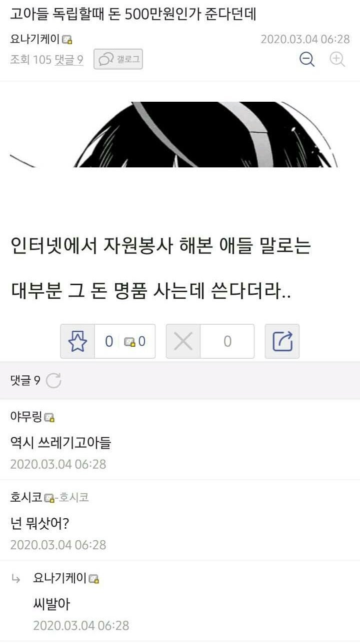 고아들은 독립할 때 돈 500만원 받아서 명품 산다는데 ㅋㅋㅋㅋ