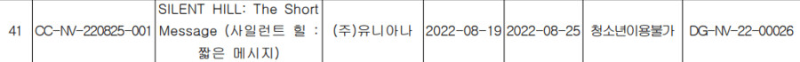 '사일런트 힐: 짧은 메시지' 국내 심의 등록_1.png