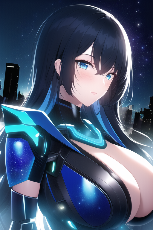 blue archive(style), {light rayer}, ((blue light particles)), 1girl, {detailed}, high resolution illustration, lustrous skin, colorful, blue eyes, black hair, large breast, cyborg, s-3460723621.png