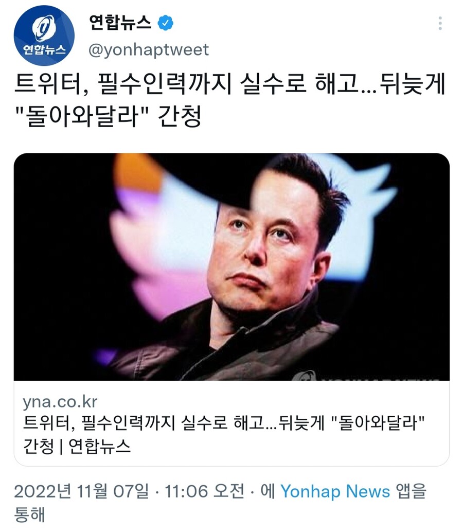 일론 머스크 트위터 필수 인력까지 실수로 해고