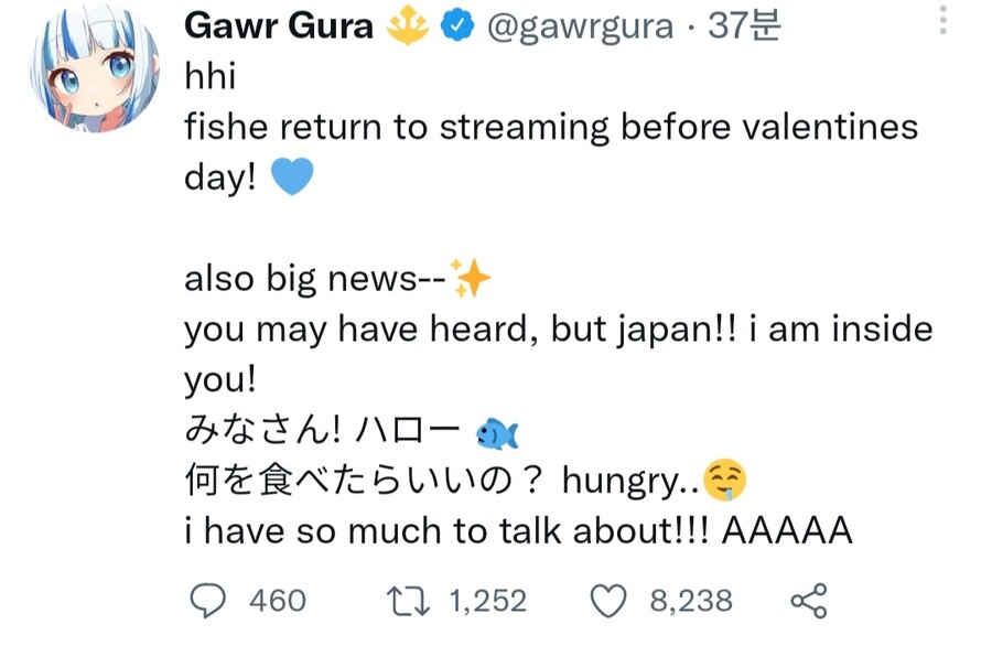 버튜버) 가우르 구라 복귀 선언_1.jpg