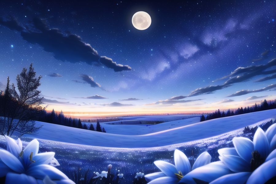 night sky, moon, milky way, snow, flower, s-562873204_waifu2x_art_noise3_scale.png