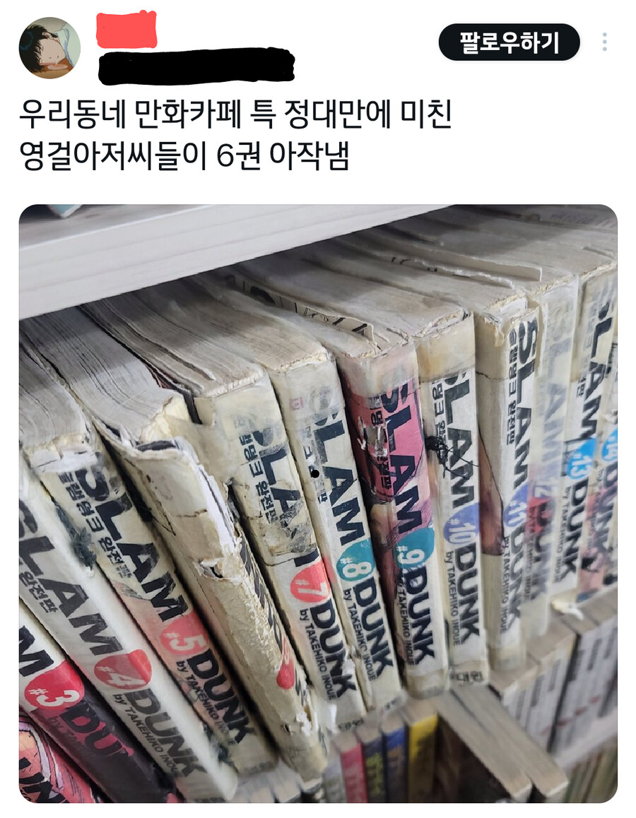 동네 만화카페에 놓인 슬램덩크 단행본의 최후