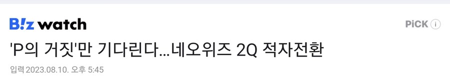 P의 거짓만 기다린다 네오위즈 2Q 적자전환_1.jpg