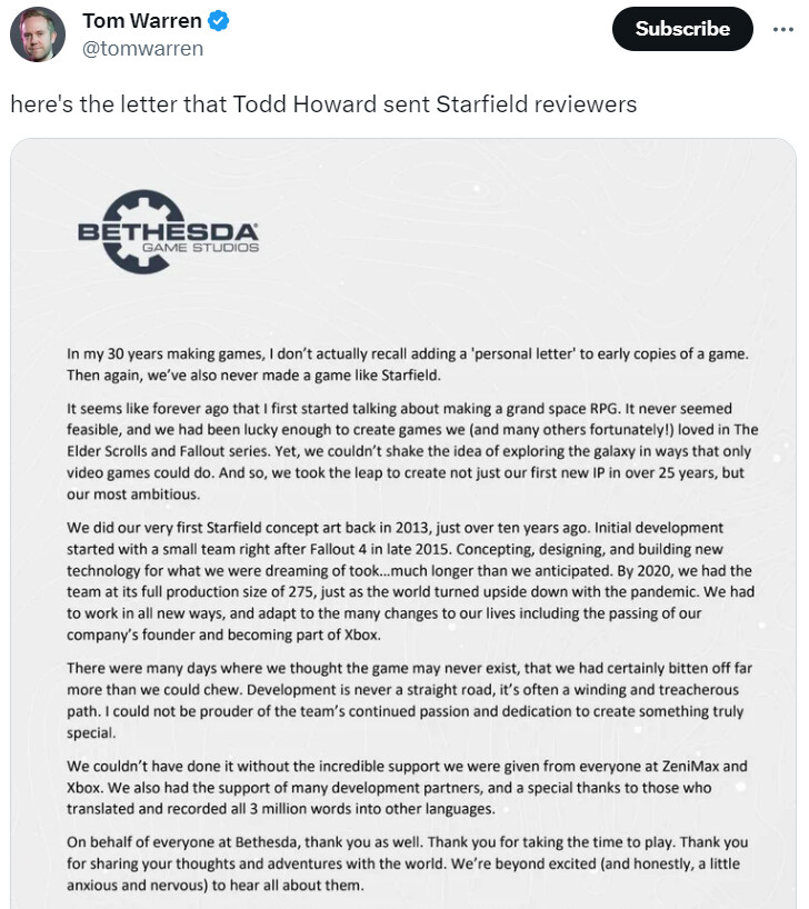 토드 하워드, 리뷰어들에게 보내는 메세지_1.png