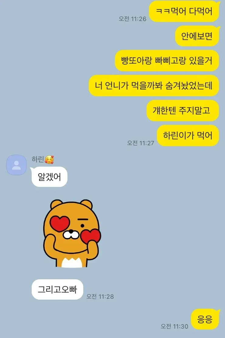 10살 차이나는 오빠와 막내 여동생의 카톡jpg