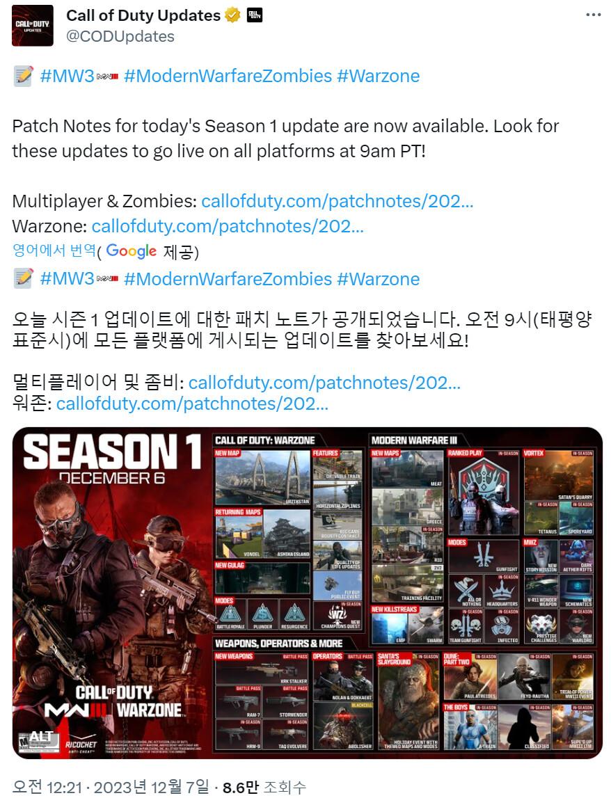 콜오브듀티 모던워페어3 시즌1 패치노트(멀티,좀비)_1.png