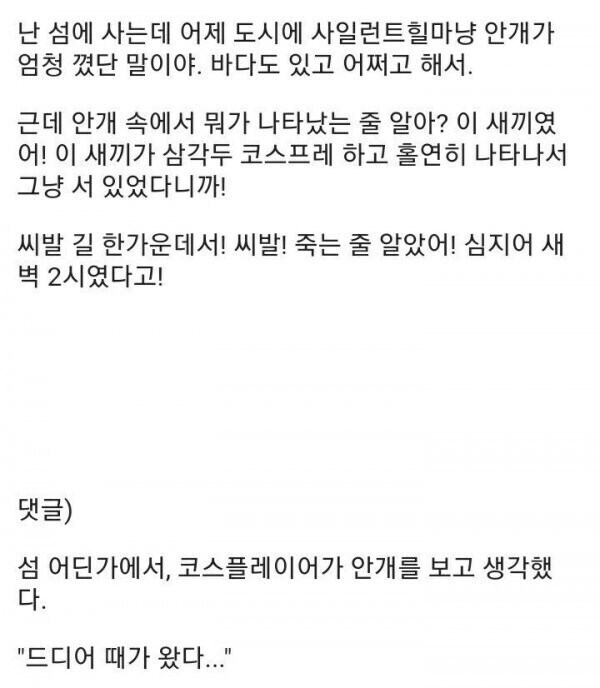 ? : 안개 낀 새벽 2시에 코스프레하고 나오는 놈이 어디있어!_2.jpg