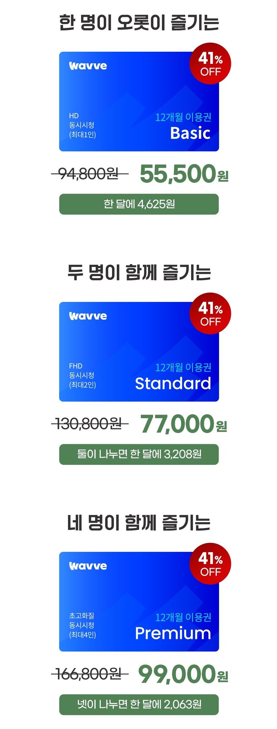 웨이브 WAVVE 이용권 41 할인 990007700055500
