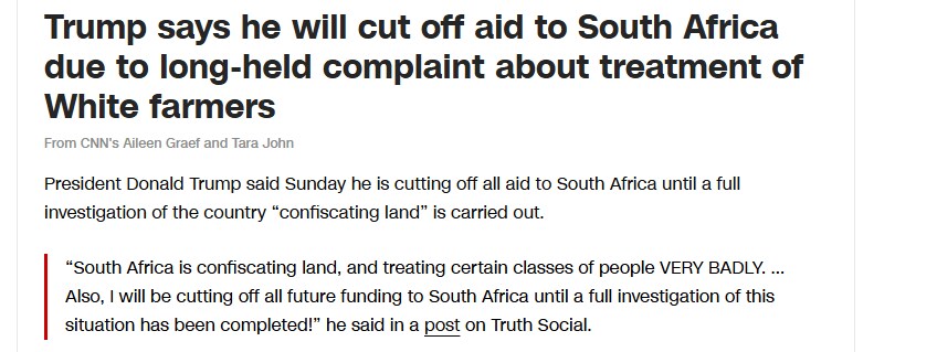트럼프, "남아공 원조 중단... 백인 농부들 탄압 중단할때까지"_3.png