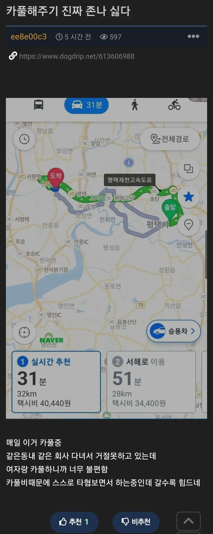 카풀비용45만원받아도 카풀해주기 싫다는 사람_1.webp