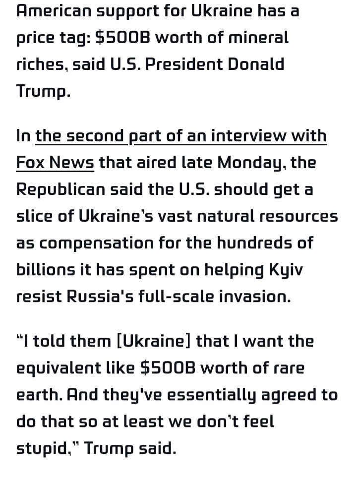 트럼프 "우크라가 725조원 희토류 안주면 지원중단"_2.jpg