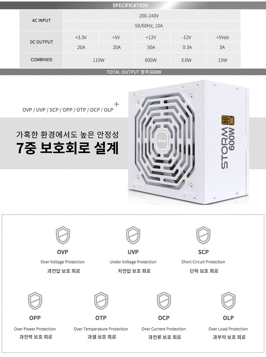 AONE STORM 600W 80PLUS 브론즈 화이트 파워서플라이_6.jpg