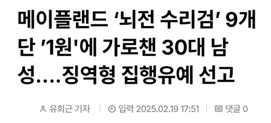 메이플랜드 뇌전 수리검 사기친 유저 집행유예_1.png