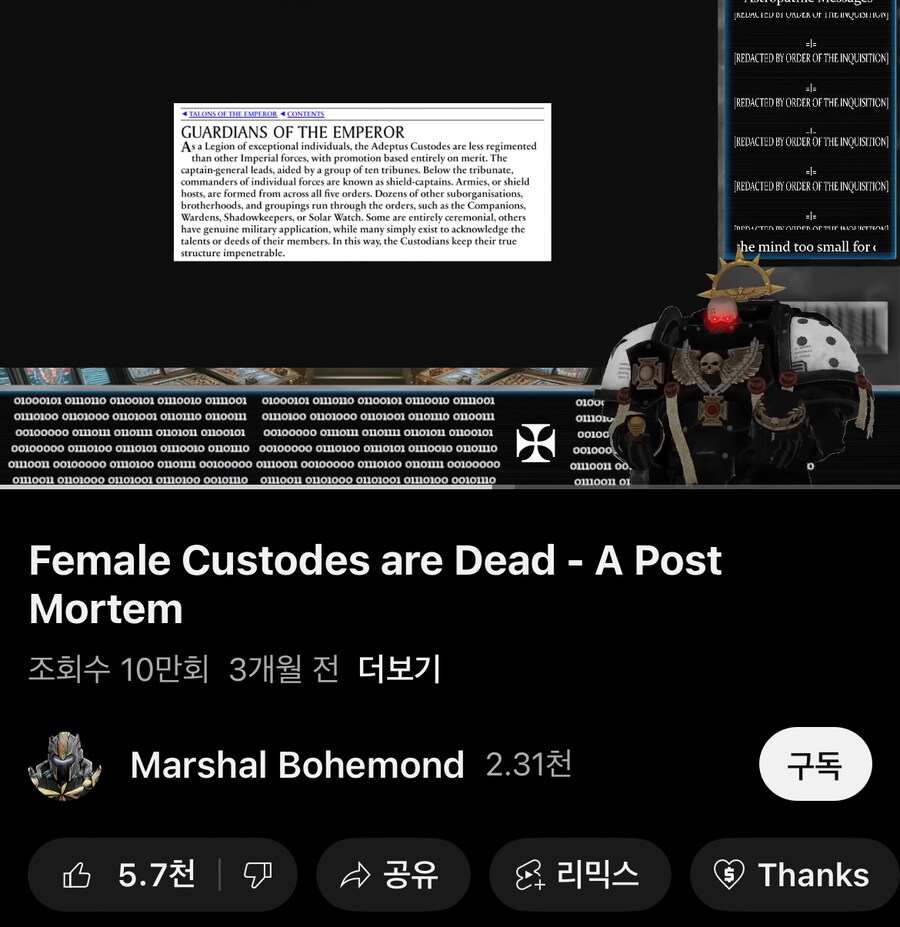 워햄40k 여성 커스토디안이 욕먹은 진짜 이유
