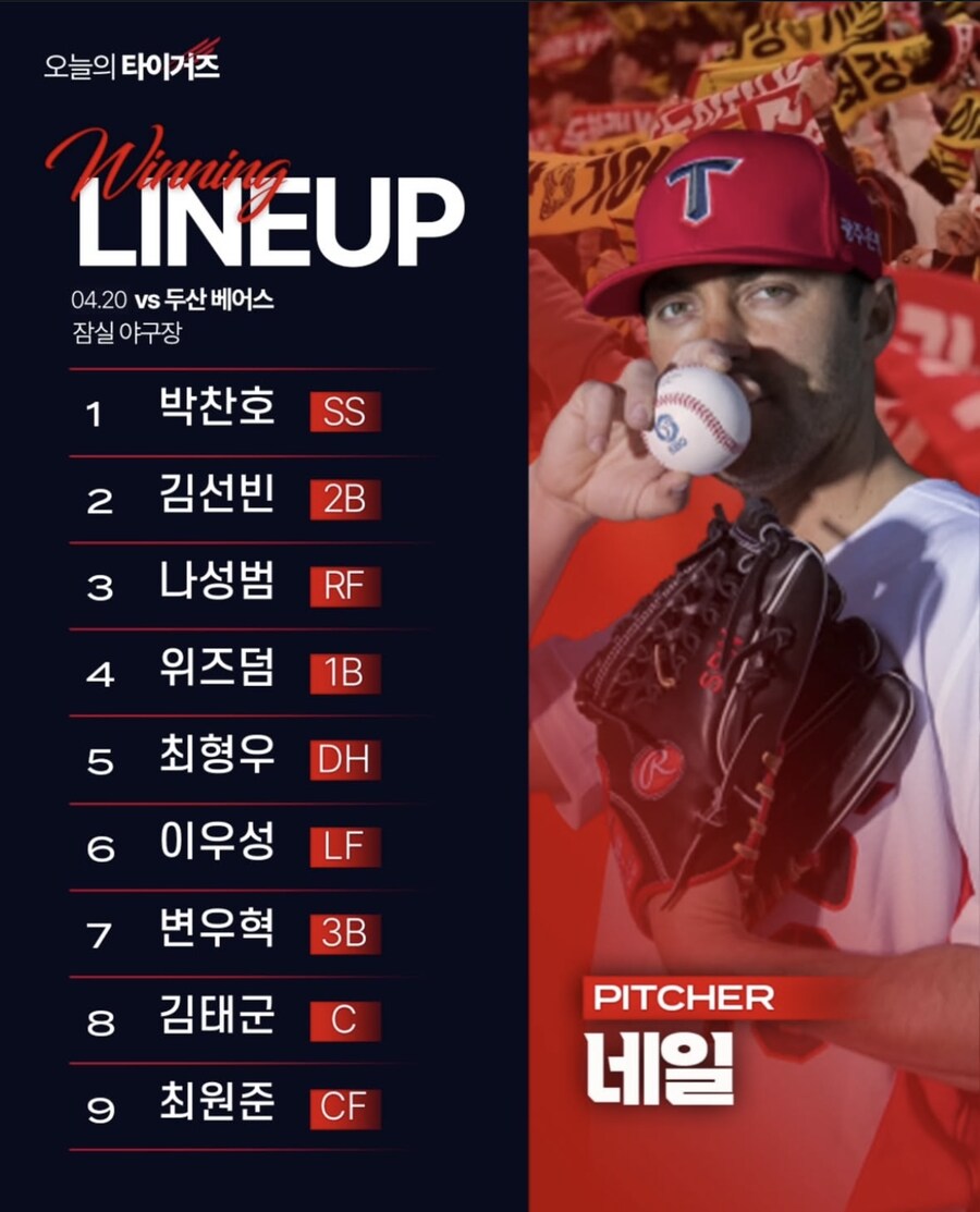 4월 20일 일 기아 vs 두산 기아 라인업_1.jpg