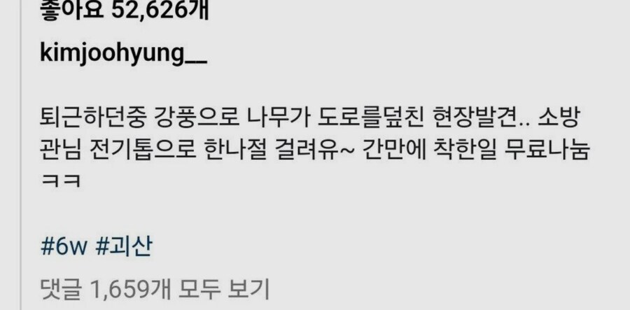 소방관이 쓰러진 나무 수습하는 걸 본 지나가던 포크레인 기사_1.png