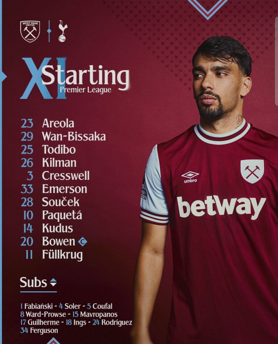 프리미어리그) 35라운드 웨스트햄v토트넘 선발 라인업_1.jpg