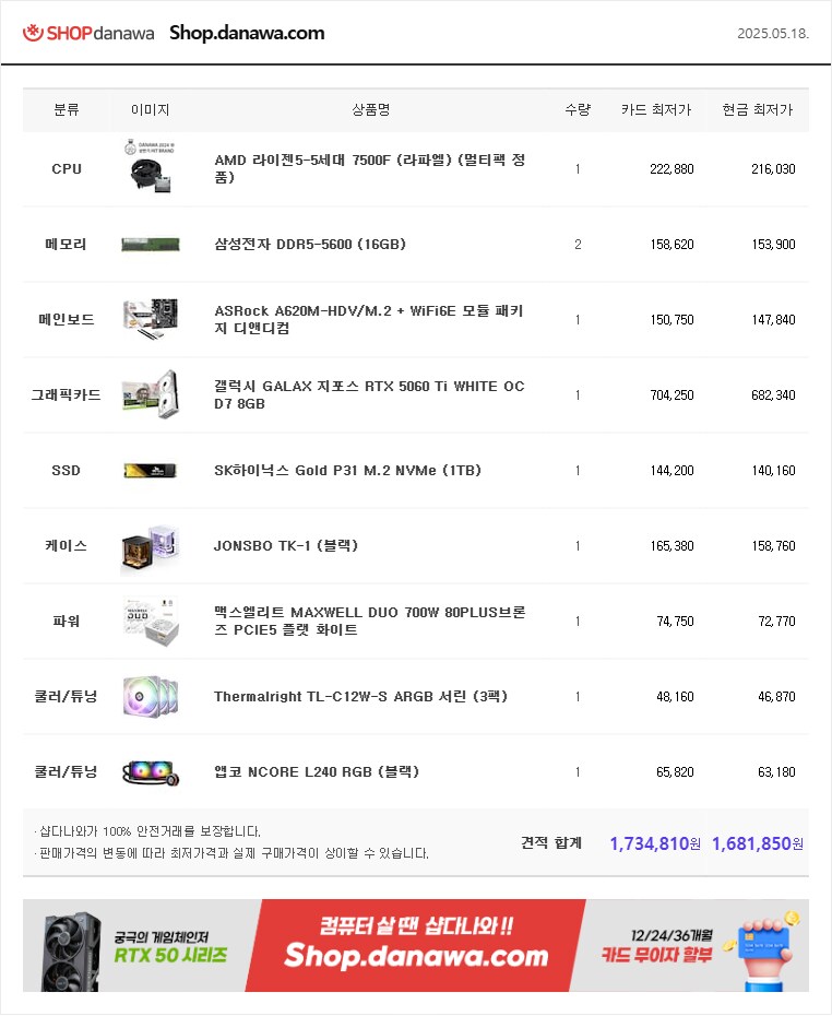 컴알못 견적 짜 봤는데 조언 부탁드립니다_1.png