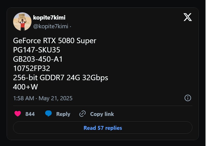팁스터 루머 RTX 5080 Super 스펙 유출_1.png