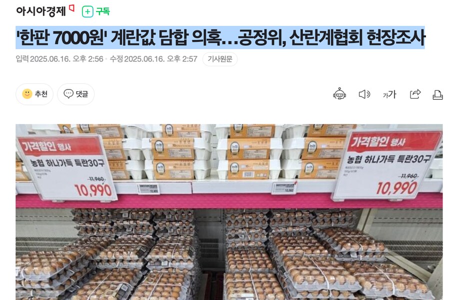 '한판 7000원' 계란값 담합 의혹…공정위, 산란계협회 현장조사_1.png