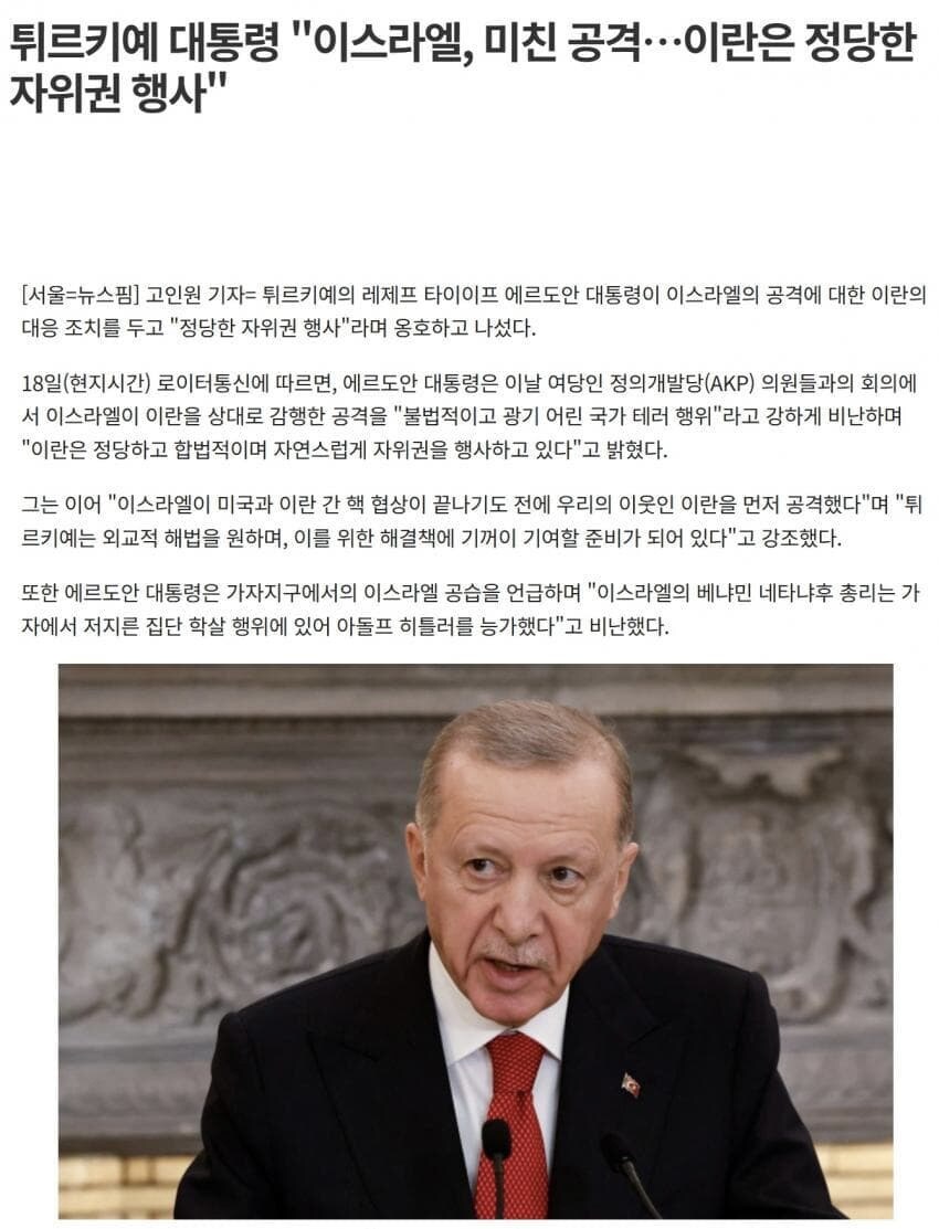 에르도안 “이스라엘, 미친 공격…이란은 정당한 자위권 행사”.jpg_1.jpg