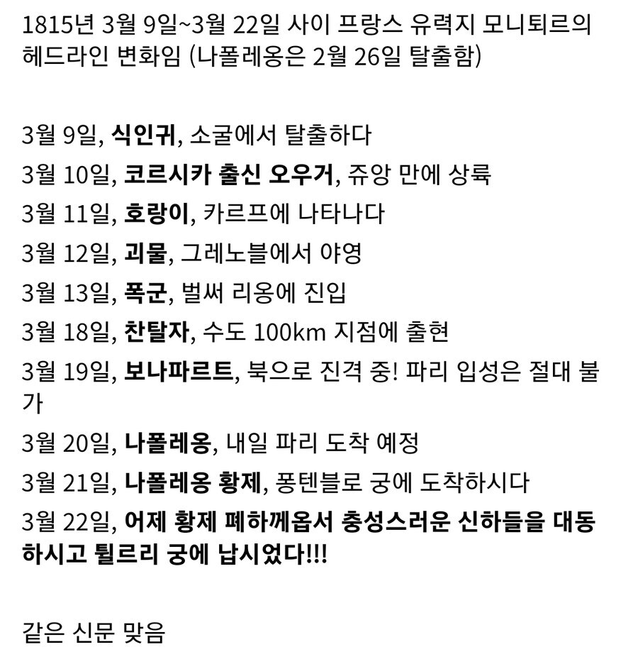 나폴레옹의 유배지 탈출 이후 프랑스 신문의 헤드라인 변화_2.jpg