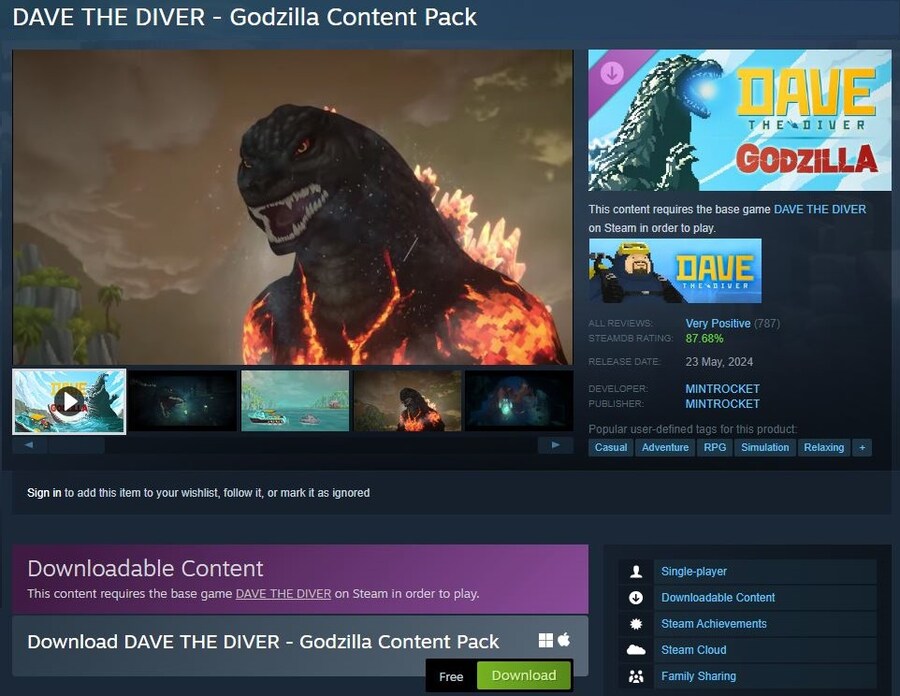 [스팀] (DLC) 데이브 더 다이버 - 고질라 컨텐츠 팩 (무료)_1.jpg