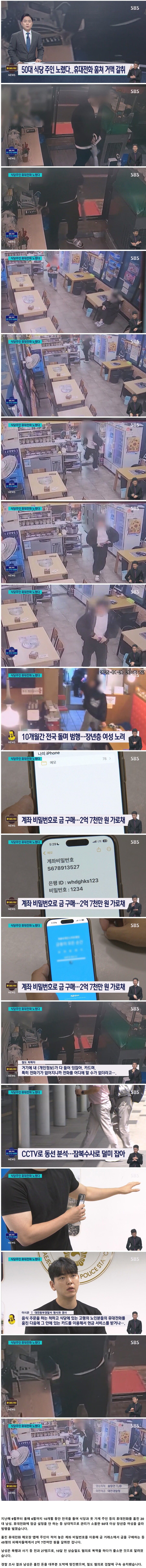 전국 식당을 돌며 가게 주인 휴대전화 훔친 전과 27범 20대 남성 체포_1.jpg
