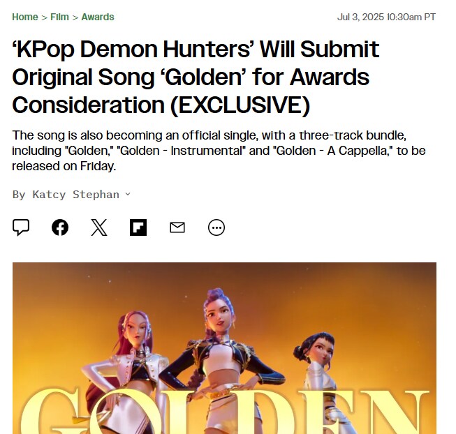 케이팝)시상식 후보곡으로 헌트릭스의 Golden이 선정_1.png