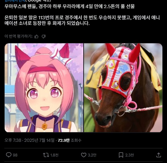 최근 미국에 우마무스메 진출후 최고의 인기를 달성중인 말_1.png