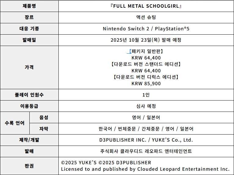 풀 메탈 스쿨걸, 한국어 버전 일본과 동시 발매_8.png