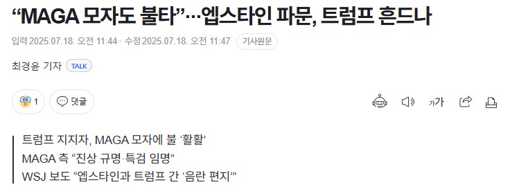 “MAGA 모자도 불타”···엡스타인 파문, 트럼프 흔드나_1.png