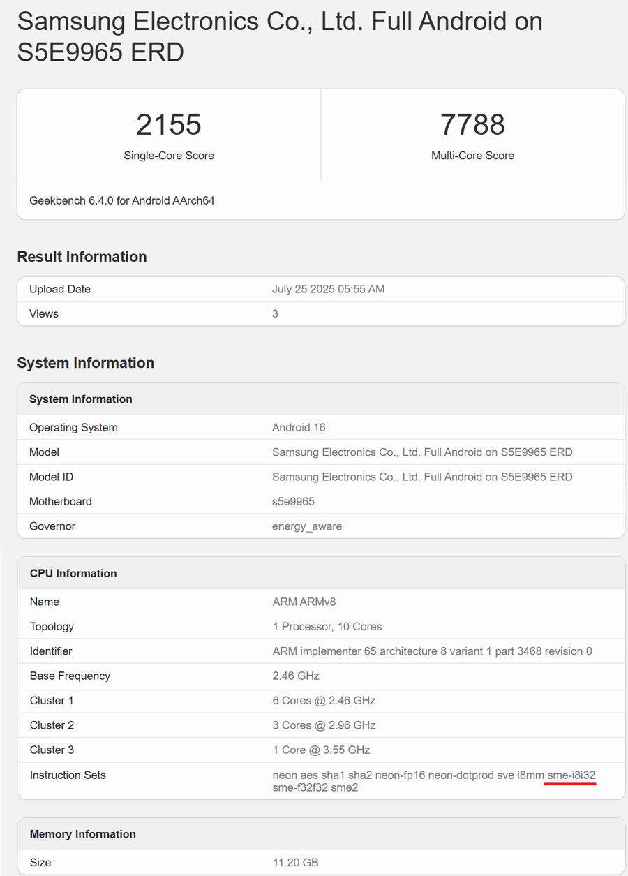 엑시노스2600(S5E9965) ERD 긱벤치6 등재_1.webp