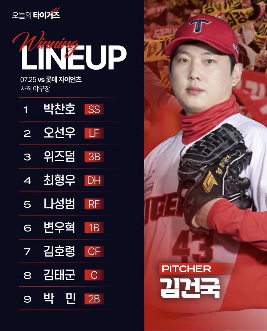 7월 25일 금 / 기아 vs 롯데 / 기아 라인업_1.jpg
