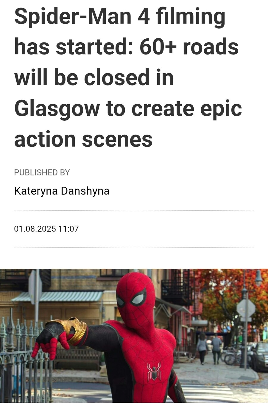 MCU) 스파이더맨 촬영으로 글래스고 도로 60개 이상 통제_1.jpg