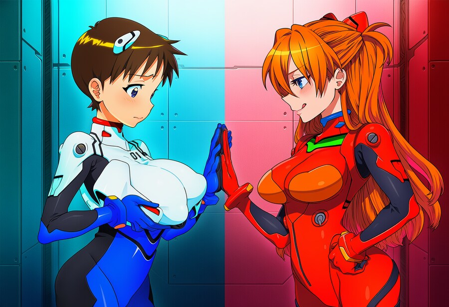 AI) 에반게리온 주인공 이카리 신지가 TS당하자 입맛 다시는 아스카_1.png